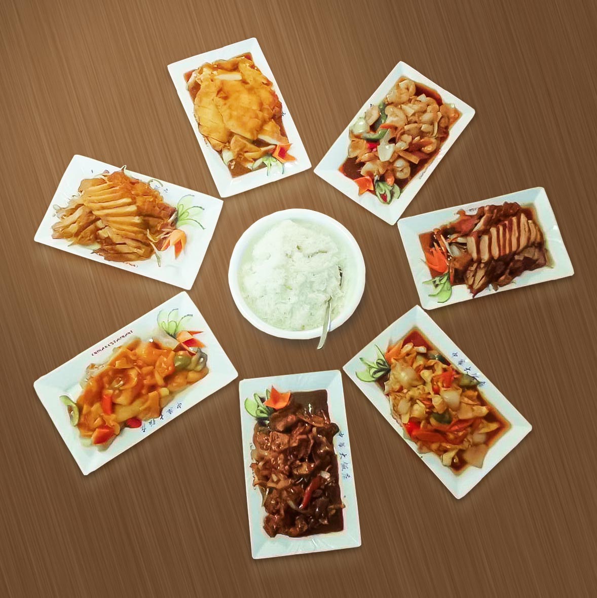 Chinastammtisch Kimboburg Tisch rund mit asiatischen Speisen